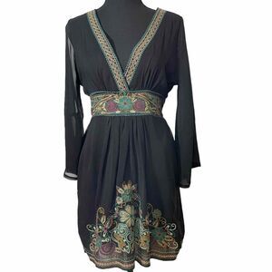 Urban Mango Black Dress with Embroidered Detail - Size Med